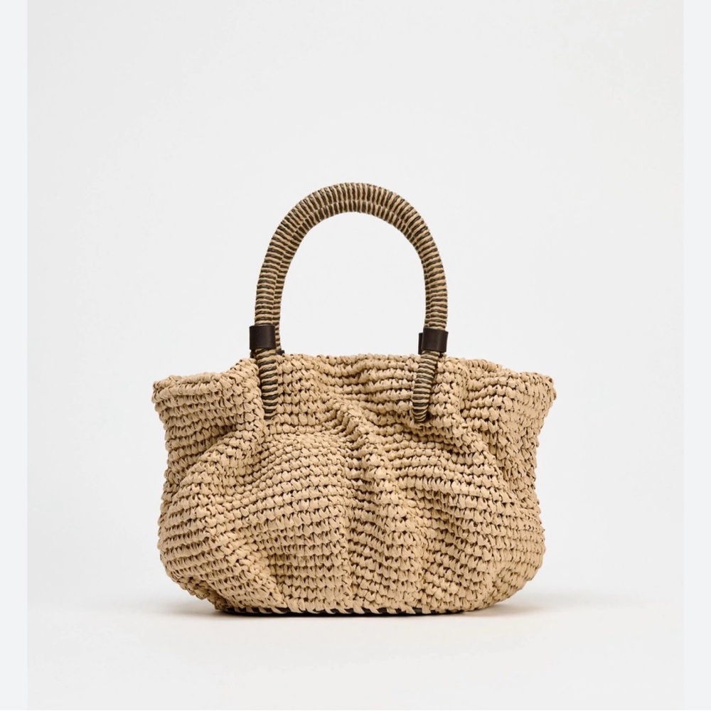 SOLD Zara Woven Basket Bag Crossbody Tan Raffia Easter Spring Vacation Beach - Picture 2 of 15